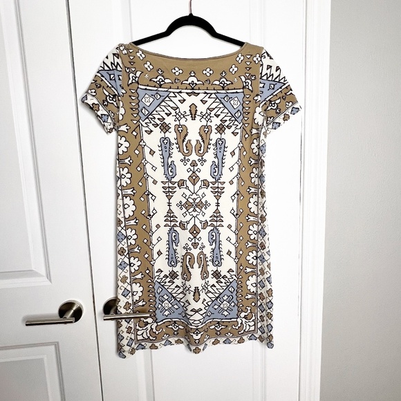 TORY BURCH Pima Cotton Bohemian Ikat Dress Wheat Lisbon Size S Blue White - Picture 6 of 8